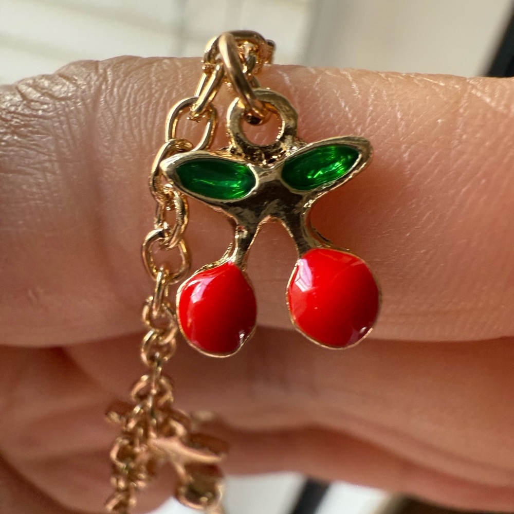 Cherry Charm Gold Bracelet 8”+2” - Picture 3 of 7